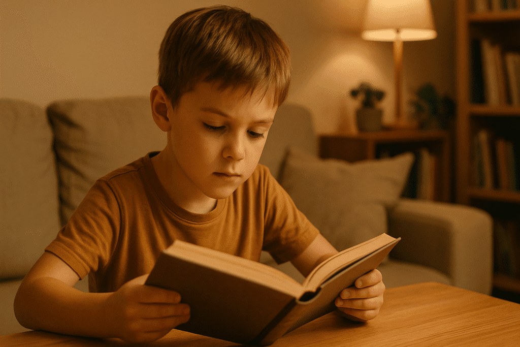 niño disfrutando de la lectura gracias a historias adaptadas a su edad