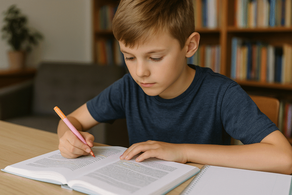 niño identificando ideas principales en lectura